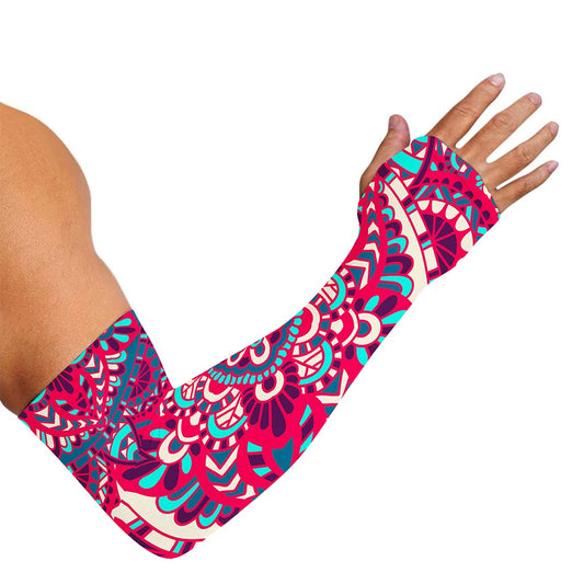 Pink Teal Bohemian Mandala Pattern Print Sun Protection Arm Sleeves