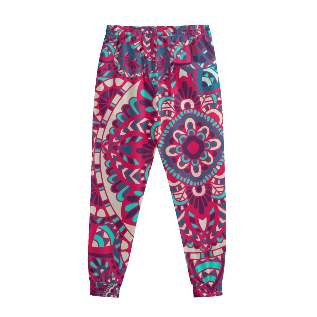 Pink Teal Bohemian Mandala Pattern Print Sweatpants
