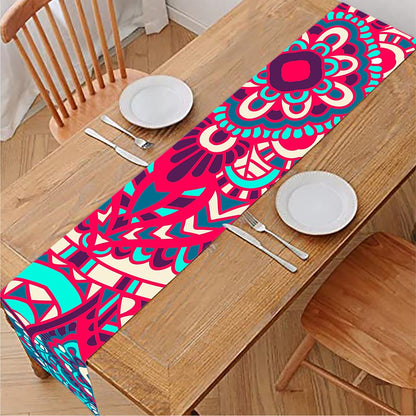 Pink Teal Bohemian Mandala Pattern Print Table Runner
