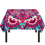 Pink Teal Bohemian Mandala Pattern Print Tablecloth