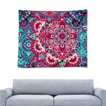 Pink Teal Bohemian Mandala Pattern Print Tapestry