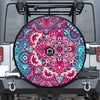 Pink Teal Bohemian Mandala Pattern Print Tire Cover With Camera Hole