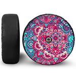 Pink Teal Bohemian Mandala Pattern Print Tire Cover With Camera Hole