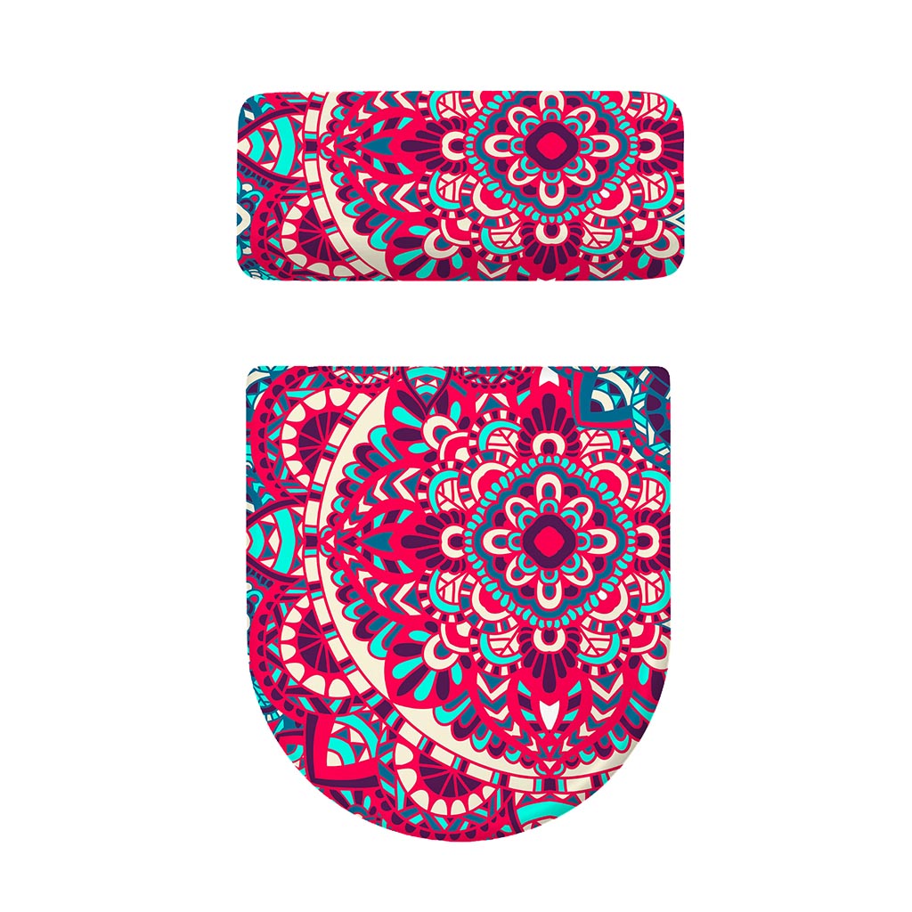 Pink Teal Bohemian Mandala Pattern Print Toilet Lid And Tank Cover Set