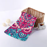 Pink Teal Bohemian Mandala Pattern Print Towel