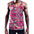 Pink Teal Bohemian Mandala Pattern Print Men's Workout Tank Top