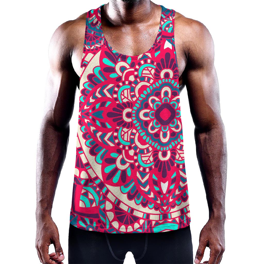Pink Teal Bohemian Mandala Pattern Print Training Tank Top