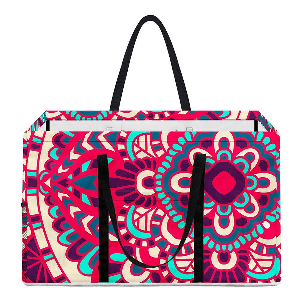 Pink Teal Bohemian Mandala Pattern Print Utility Tote Bag