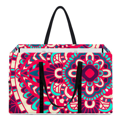 Pink Teal Bohemian Mandala Pattern Print Utility Tote Bag