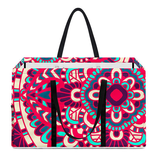 Pink Teal Bohemian Mandala Pattern Print Utility Tote Bag