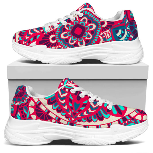 Pink Teal Bohemian Mandala Pattern Print White Chunky Shoes