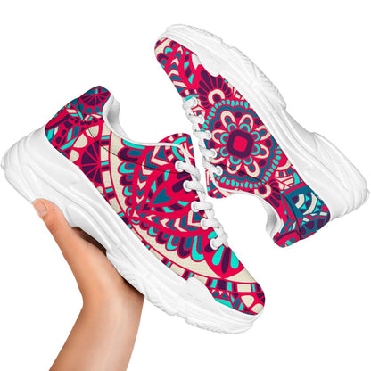 Pink Teal Bohemian Mandala Pattern Print White Chunky Shoes