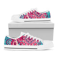 Pink Teal Bohemian Mandala Pattern Print White Low Top Sneakers
