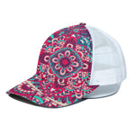 Pink Teal Bohemian Mandala Pattern Print White Mesh Trucker Cap