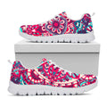 Pink Teal Bohemian Mandala Pattern Print White Running Shoes