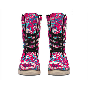 Pink Teal Bohemian Mandala Pattern Print Winter Boots