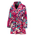 Pink Teal Bohemian Mandala Pattern Print Women's Bathrobe