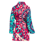 Pink Teal Bohemian Mandala Pattern Print Women's Bathrobe