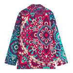 Pink Teal Bohemian Mandala Pattern Print Women's Blazer