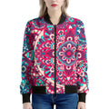 Pink Teal Bohemian Mandala Pattern Print Women's Bomber Jacket