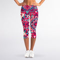Pink Teal Bohemian Mandala Pattern Print Women's Capri Leggings