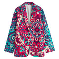 Pink Teal Bohemian Mandala Pattern Print Women's Cotton Blazer