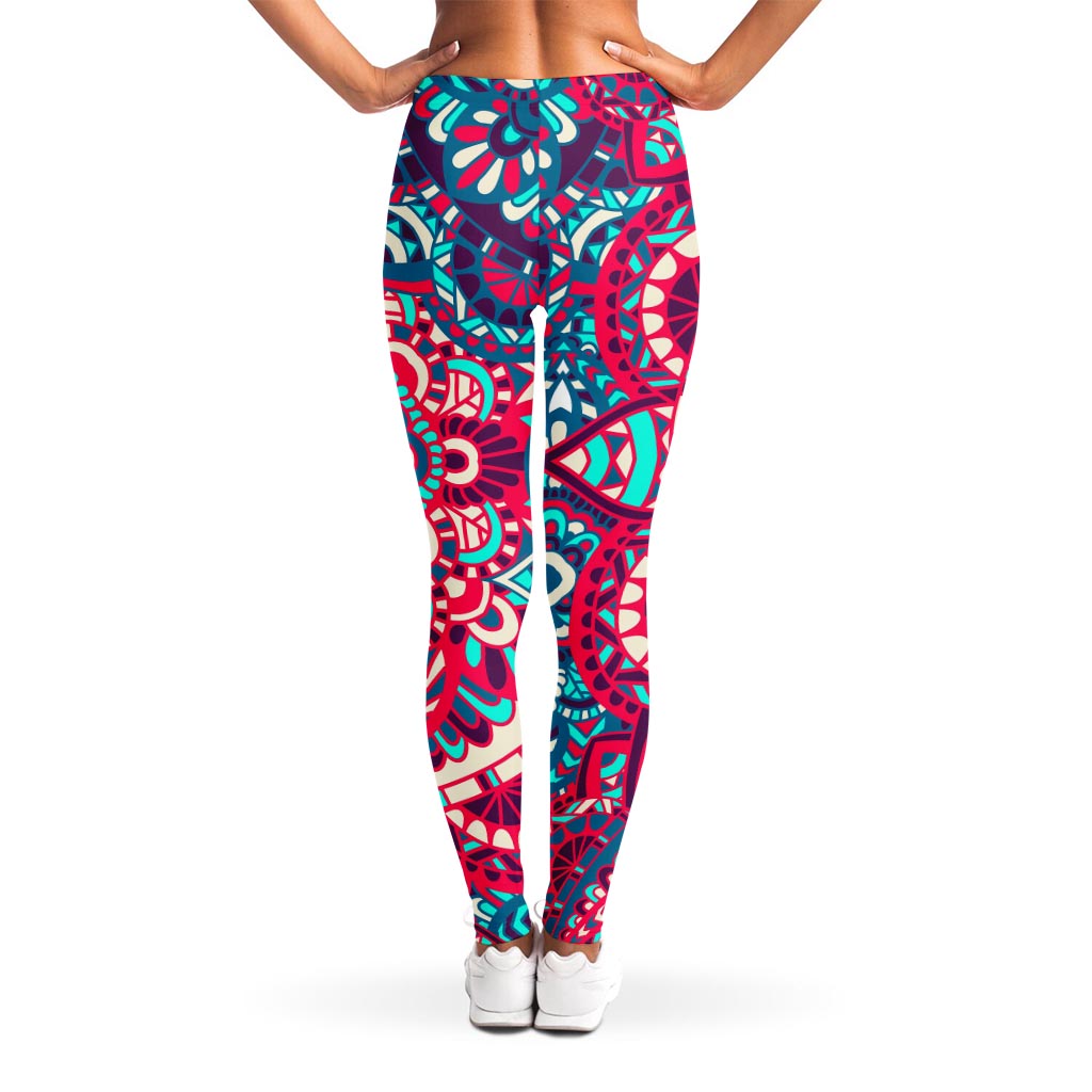Pink Teal Bohemian Mandala Pattern Print Women's Leggings