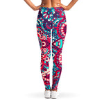 Pink Teal Bohemian Mandala Pattern Print Women's Leggings