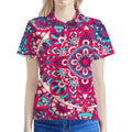 Pink Teal Bohemian Mandala Pattern Print Women's Polo Shirt