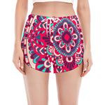 Pink Teal Bohemian Mandala Pattern Print Women's Split Running Shorts