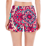 Pink Teal Bohemian Mandala Pattern Print Women's Split Running Shorts