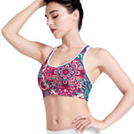 Pink Teal Bohemian Mandala Pattern Print Women's Sports Bra