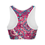 Pink Teal Bohemian Mandala Pattern Print Women's Sports Bra