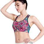 Pink Teal Bohemian Mandala Pattern Print Women's Sports Bra