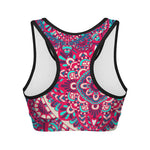 Pink Teal Bohemian Mandala Pattern Print Women's Sports Bra