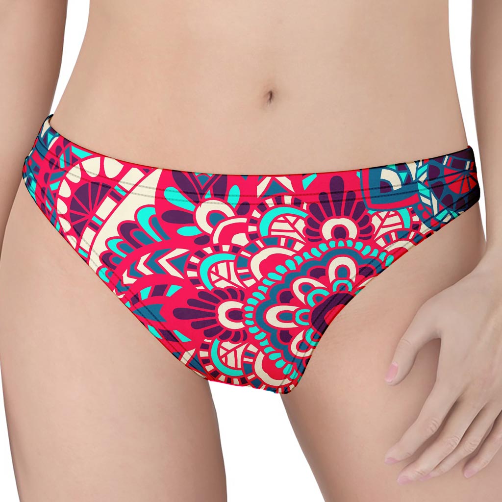 Pink Teal Bohemian Mandala Pattern Print Women's Thong