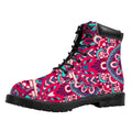 Pink Teal Bohemian Mandala Pattern Print Padded Collar Lace Up Boots