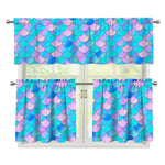 Pink Teal Mermaid Scales Pattern Print 3 Piece Kitchen Curtains