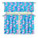 Pink Teal Mermaid Scales Pattern Print 3 Piece Kitchen Curtains