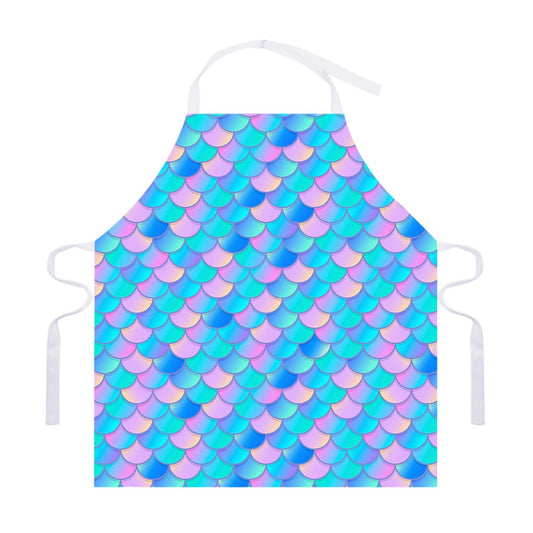 Pink Teal Mermaid Scales Pattern Print Adjustable Apron