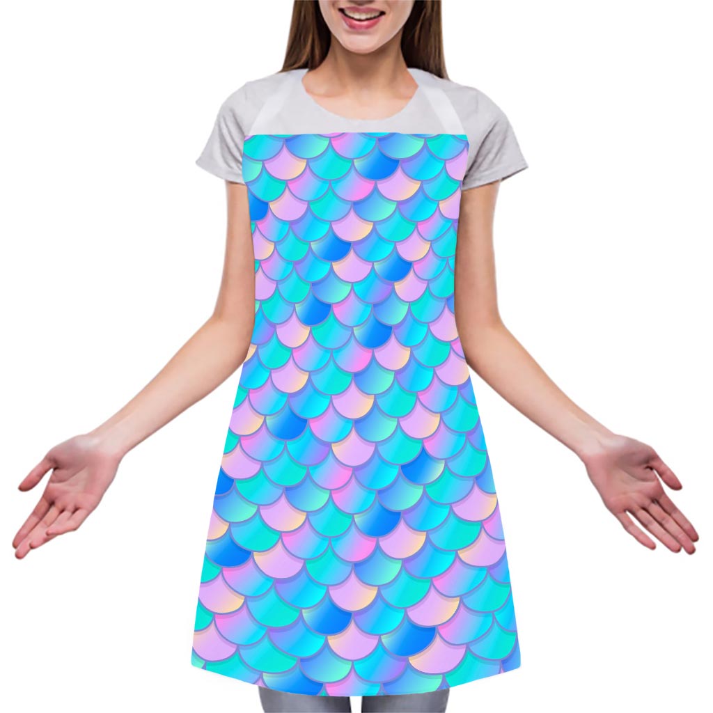 Pink Teal Mermaid Scales Pattern Print Adjustable Apron