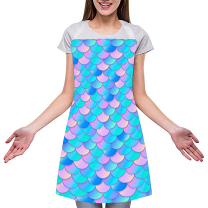 Pink Teal Mermaid Scales Pattern Print Adjustable Apron