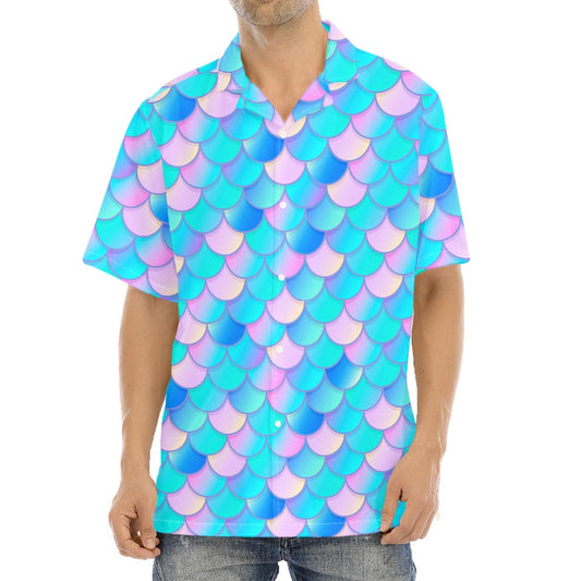 Pink Teal Mermaid Scales Pattern Print Aloha Shirt
