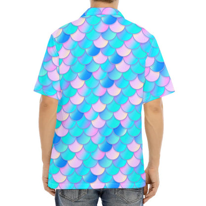 Pink Teal Mermaid Scales Pattern Print Aloha Shirt