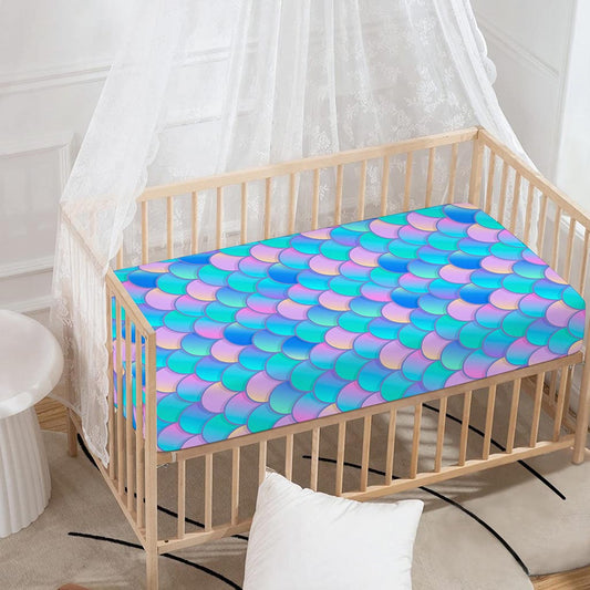 Pink Teal Mermaid Scales Pattern Print Baby Crib Sheet