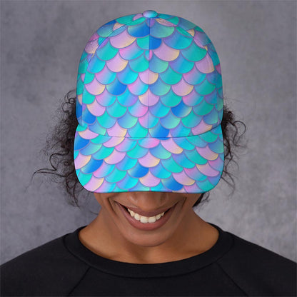 Pink Teal Mermaid Scales Pattern Print Baseball Cap