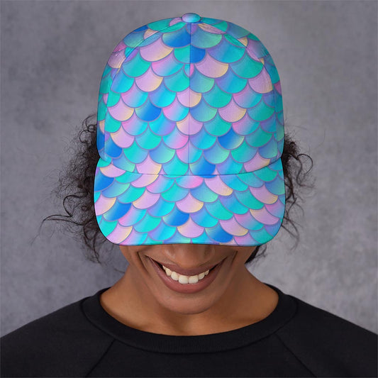 Pink Teal Mermaid Scales Pattern Print Baseball Cap