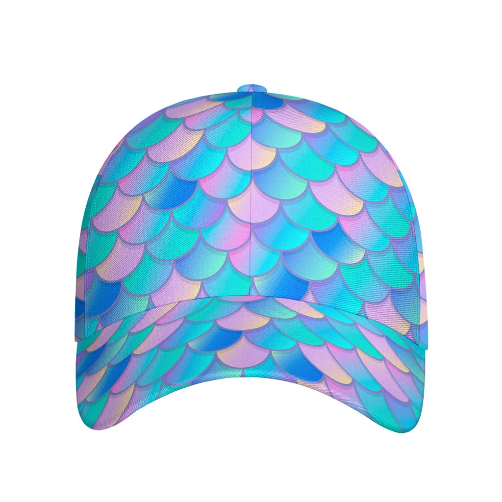 Pink Teal Mermaid Scales Pattern Print Baseball Cap