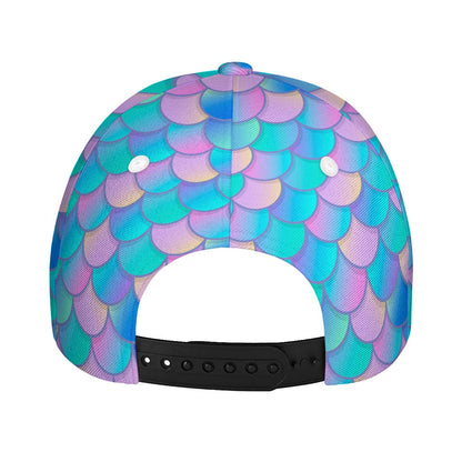 Pink Teal Mermaid Scales Pattern Print Baseball Cap