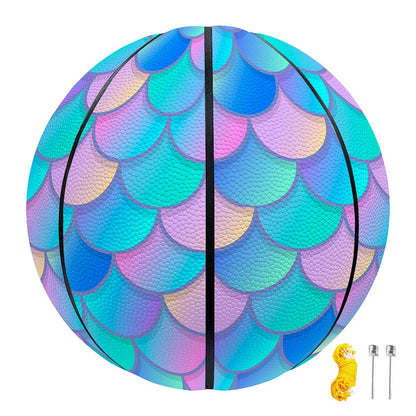 Pink Teal Mermaid Scales Pattern Print Basketball